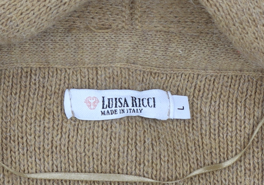 Luisa Ricci Women Beige Wool Knit Belted Cardigan L