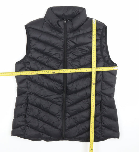 Primark Womens Black Puffer Waistcoat M Quilted Zip Sleeveless Mid-Length