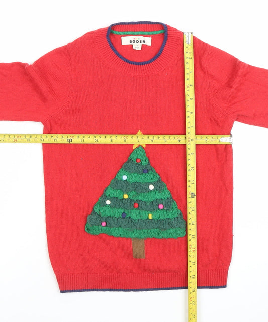 Mini Boden Girls Red Christmas Jumper Size 7-8Y Cotton Crew Neck