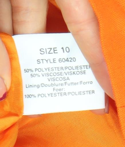 Berkertex Women's Orange Short Sleeve Suit Jacket Size 10