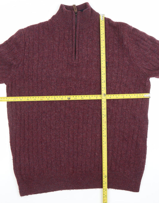 Crew Clothing Company Men's Red Lambswool 1/2 Zip Jumper M