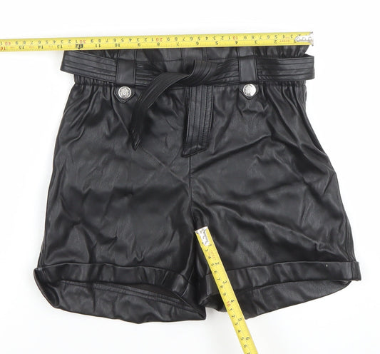 River Island Girls Black Faux Leather Paperbag Belted Shorts 12 Years