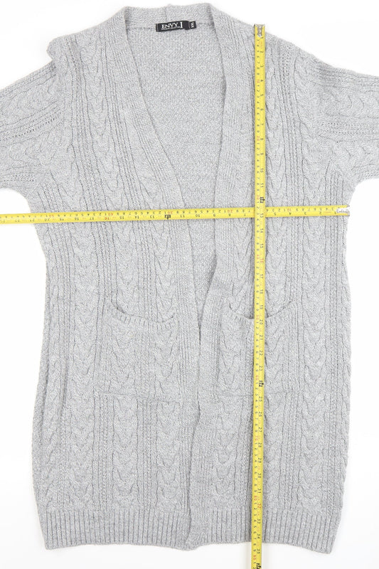 Envy Womens Grey 2XL Cable Knit Longline Open Cardigan