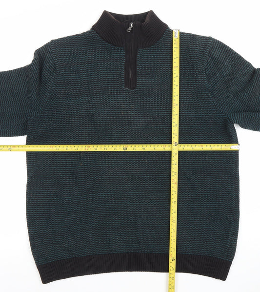 Marks and Spencer Men's Blue Cotton Half Zip Jumper L