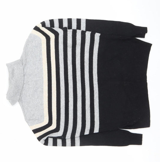 CC Women Grey Black Striped Roll Neck Long Sleeve Jumper M
