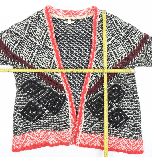 Billabong Women Black Red Open-Knit Cardigan M Acrylic Geometric