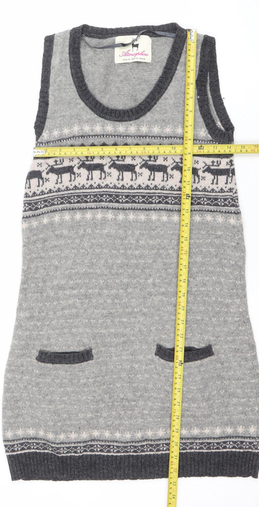 Atmosphere Womens Grey Fair Isle Sleeveless Knit Jumper Dress Size 10