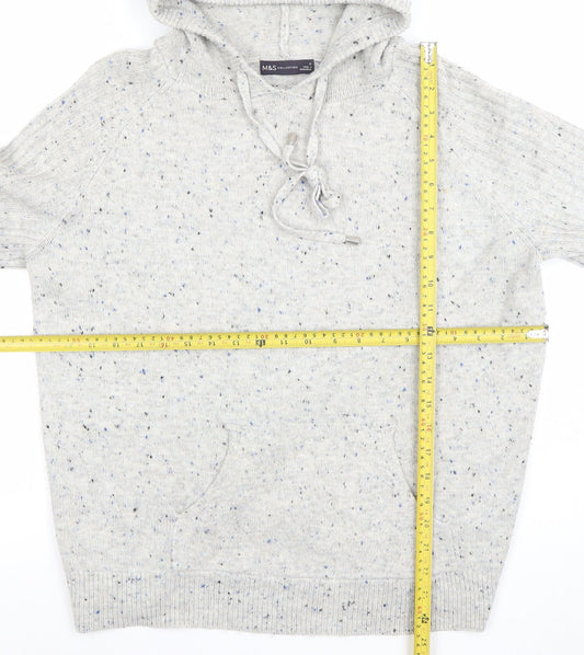 Marks and Spencer Men’s Grey Wool Blend Hooded Pullover Jumper Size M