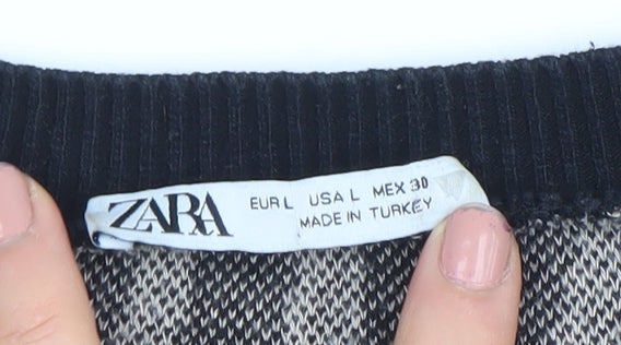 Womens UK Size L Zara Black Cropped T-Shirt