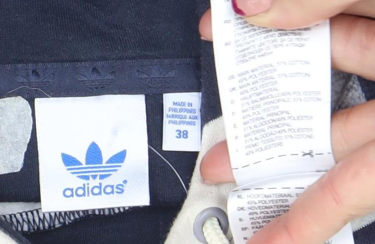 Adidas Women Navy & White Striped Pullover Hoodie Size 10 Cotton