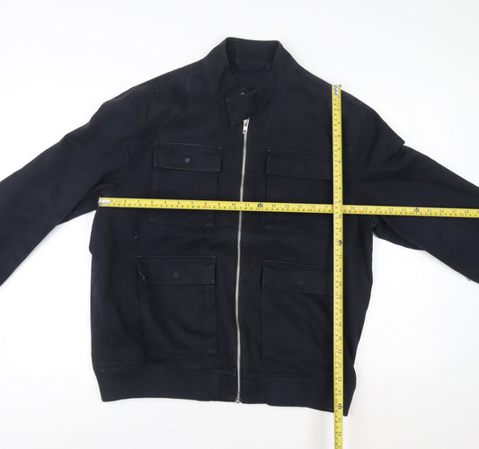 ASOS Mens Blue Cotton Bomber Jacket Size L 40in Full Zip Casual