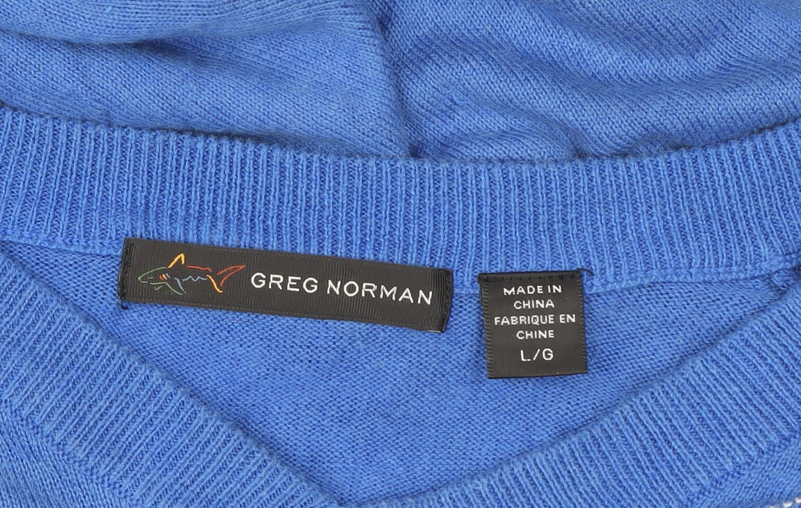 Greg Norman Men's Blue Argyle V-Neck Golf Sleeveless Vest L