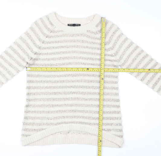 Heart & Soul Women’s Beige Striped Knit Jumper Size 12 Crew Neck