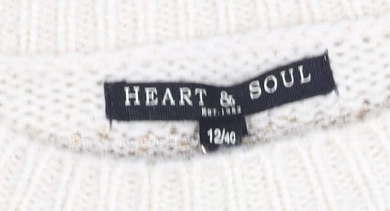 Heart & Soul Women’s Beige Striped Knit Jumper Size 12 Crew Neck