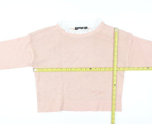 Brave Soul Women's Pink Lace Trim Crew Neck Knit Jumper Size S