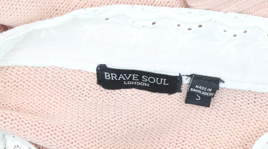 Brave Soul Women's Pink Lace Trim Crew Neck Knit Jumper Size S