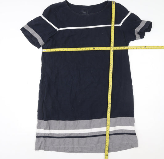 Next Women Blue Linen Blend Colourblock Shift Dress Size 16