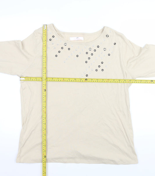 Julipa Women’s Beige Embellished 3/4 Sleeve Cotton T-Shirt Size 18