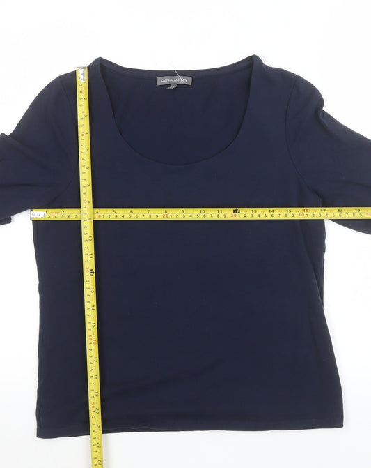Laura Ashley Women's Blue Cotton Jersey 3/4 Sleeve T-Shirt UK 12
