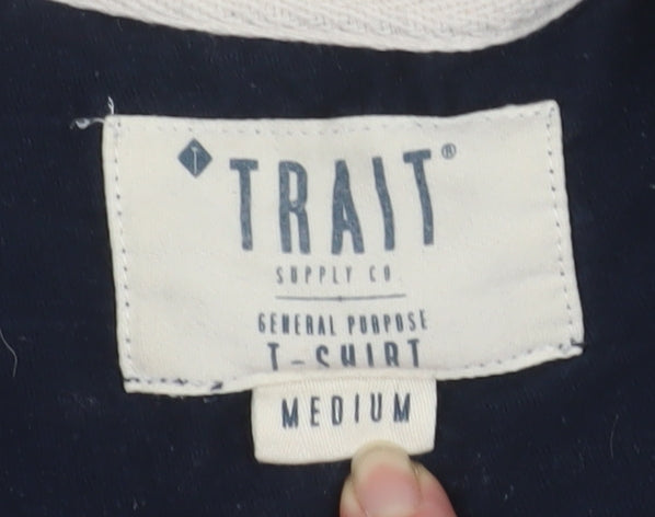 Trait Supply Co Men's Blue Beige Striped Cotton T-Shirt Medium