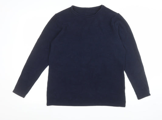 Additional front view of Marks & Spencer Men's Navy Long Sleeve Crew Neck T-Shirt, size 22, Regular Fit