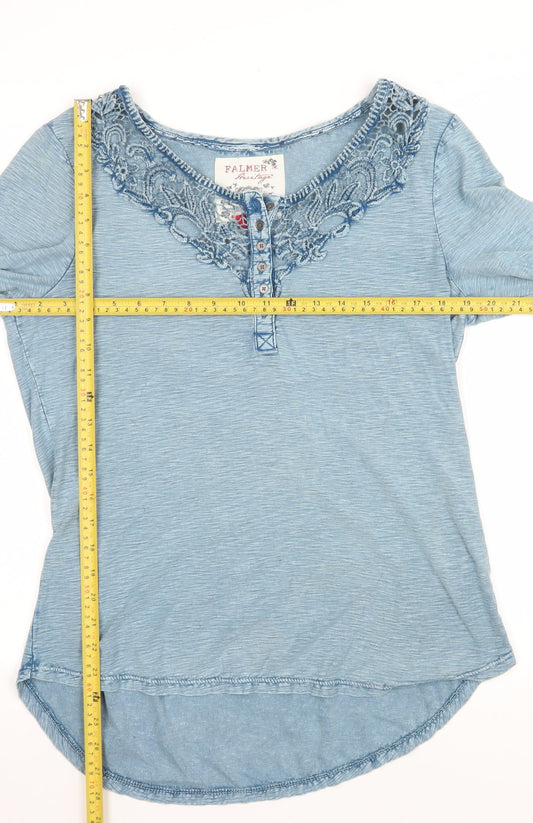 Falmer Heritage Women’s Blue Embroidered Cotton Long Sleeve Blouse Size 12