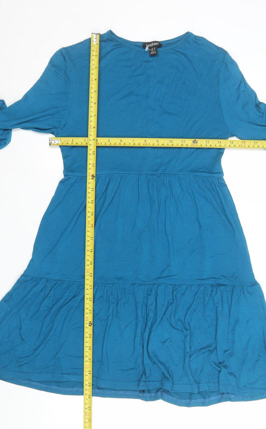 Boohoo Women's Blue Long Sleeve Skater Dress Size 10