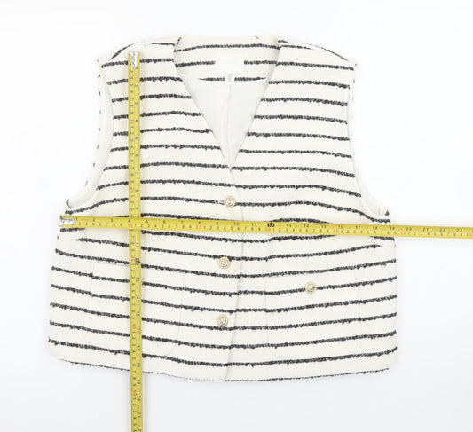 H&M Women Black Beige Striped Wool Blend Suit Waistcoat UK 12