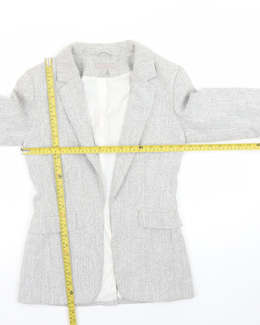 H&M Women's Grey Herringbone Blazer Size 8 Regular Fit Jacket