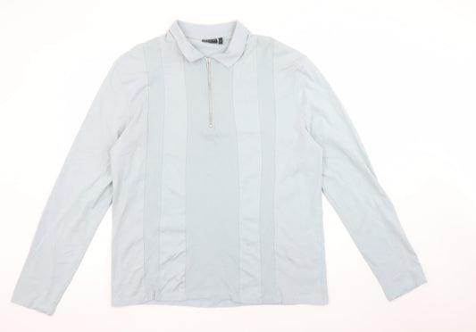 ASOS DESIGN Men’s Blue Long Sleeve 1/4 Zip Cotton Polo Shirt XL