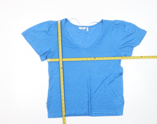 b.young Women Blue V-Neck Short Sleeve Basic T-Shirt L