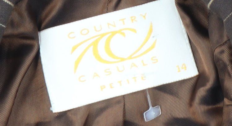 Country Casuals Women Brown Pinstripe Petite Blazer Size 14 Wool Blend