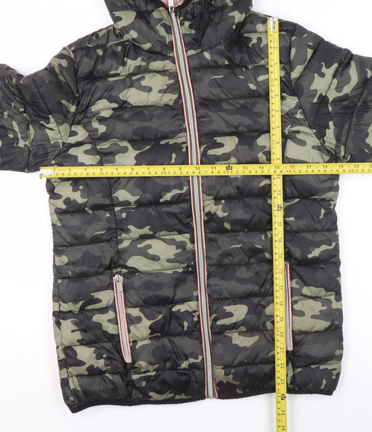 Next Girls Green Camouflage Hooded Puffer Jacket 15 Years Polyester Lined