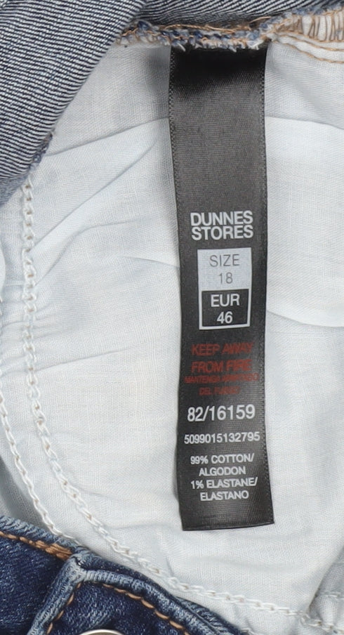 Dunnes Stores Women’s Blue Cropped Denim Jeans Size 18 Mid Rise Stretch