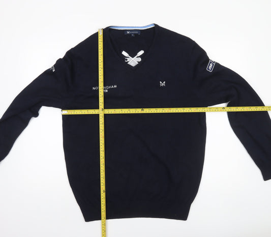 Crew Clothing Men’s Blue Cotton Cashmere V-Neck Jumper L