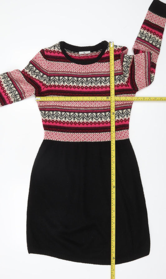 Tu Women’s Black Pink Fair Isle Knit Jumper Dress Size 10
