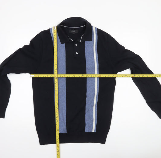 Next Men’s Blue Striped Collared Cotton Jumper M