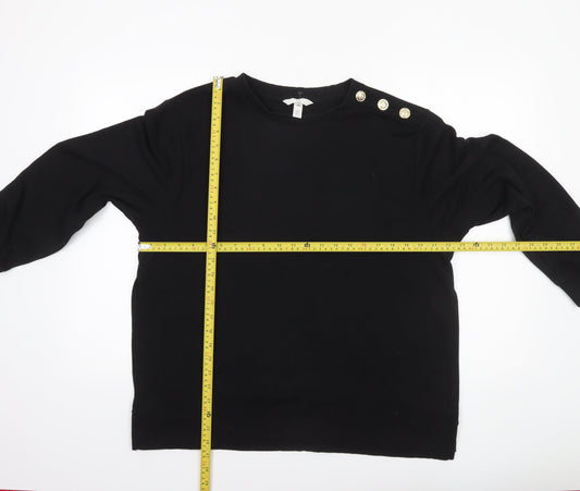 H&M MAMA Women's Black Button Shoulder Pullover Sweatshirt Size 12