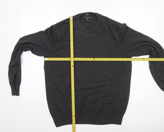 Marks and Spencer Men's Grey Cotton Crew Neck Jumper L Classic Fit