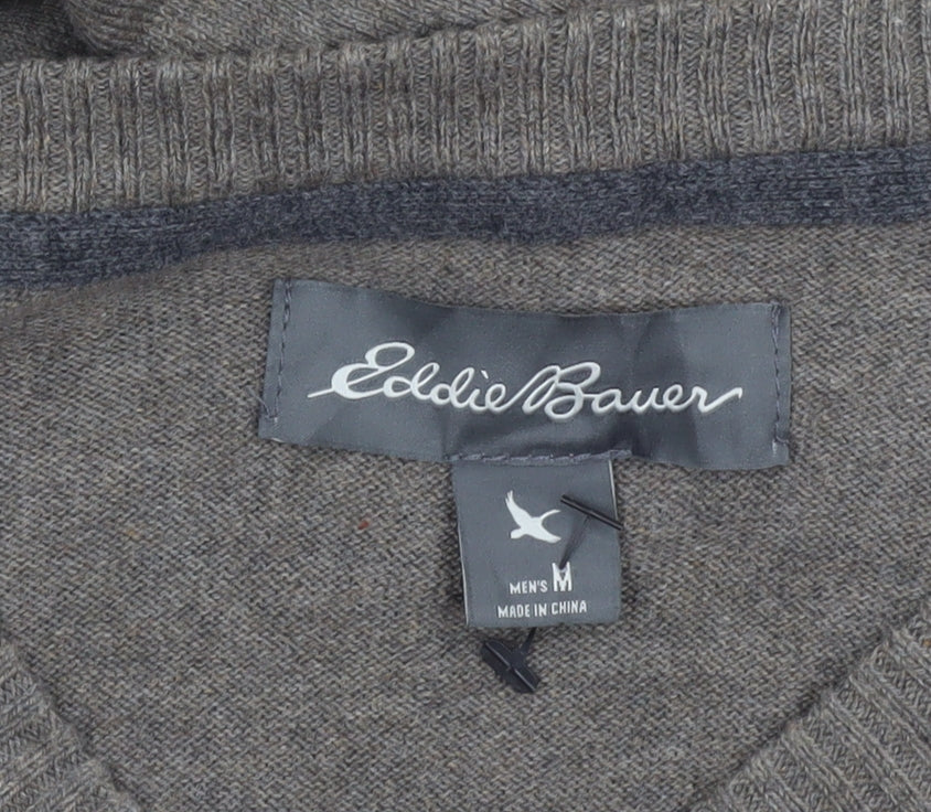 Eddie Bauer Men's Brown Wool V-Neck Jumper Size M Classic Knit