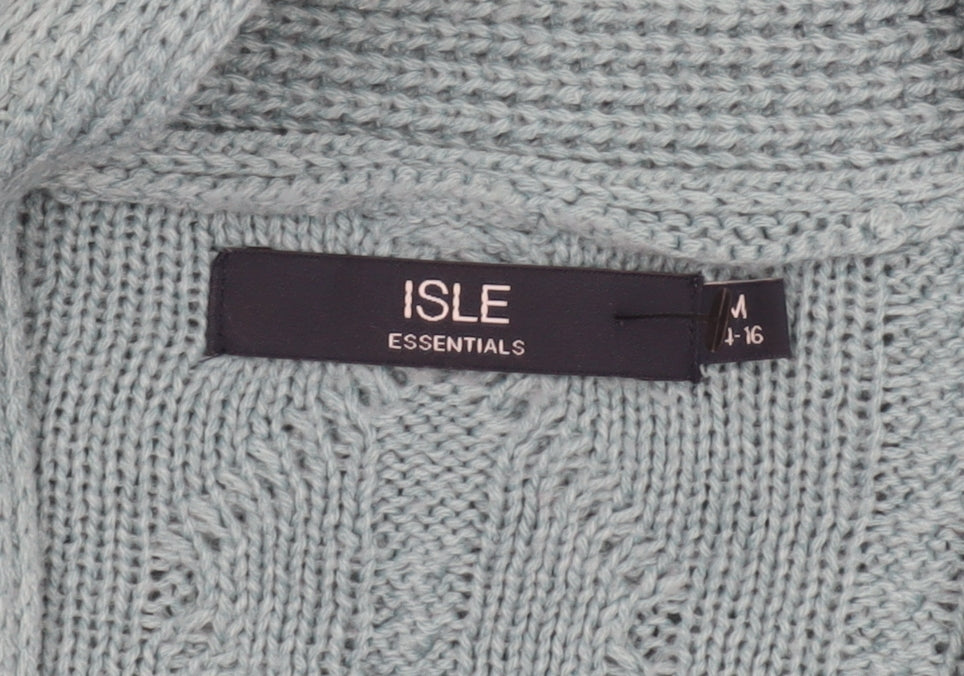 Isle Essentials Women's Blue Cable-Knit Open Cardigan Size M 14-16