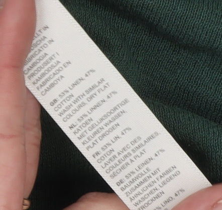 Fat Face Women Green Linen Cotton Cropped Blouse UK 14 Relaxed Fit