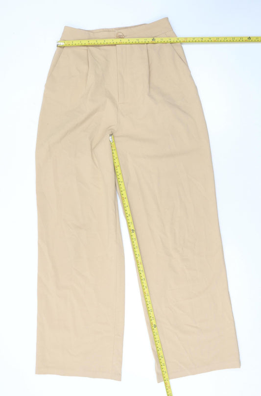 Stradivarius Women's Beige Wide-Leg High Rise Pleated Trousers Size 10