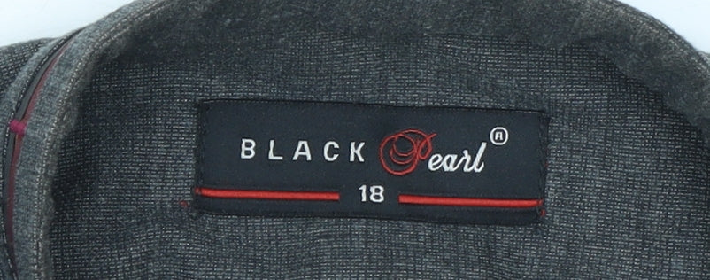 Brand and care label for Black Pearl girls’ grey long sleeve cotton blend tunic shirt, size 18