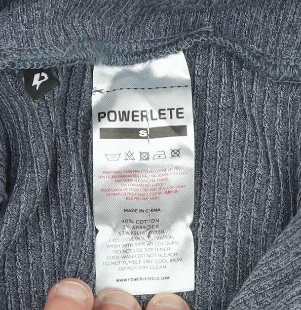 POWERLETE Women Grey Ribbed Hooded Long Sleeve Cropped Jumper S