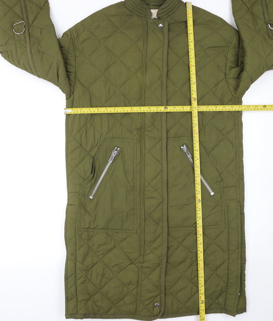 H&M Women’s Green Quilted Long Coat Size 4 Regular