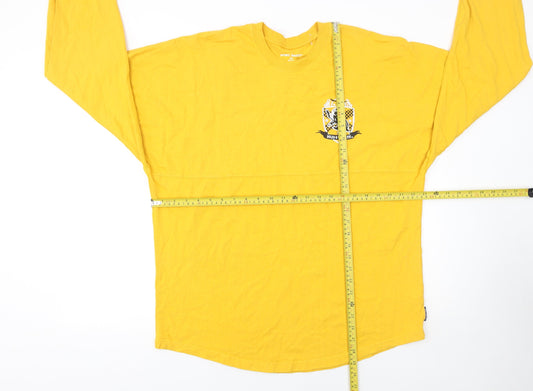 Spirit Jersey Men’s Yellow Hufflepuff Long Sleeve Cotton T-Shirt Size M