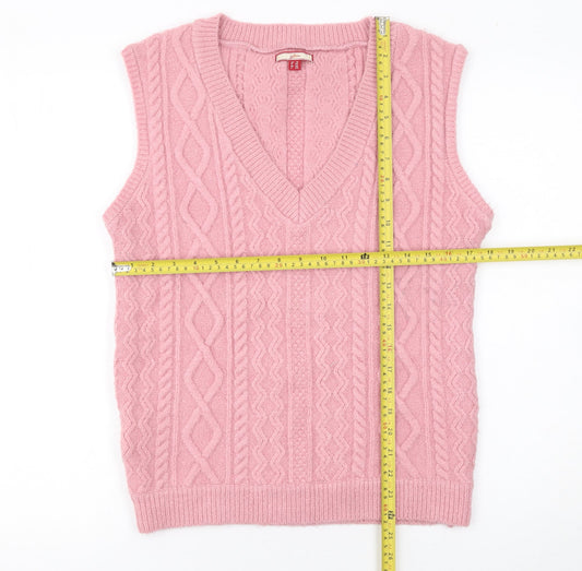 Joe Browns Women Pink Cable-Knit Wool Blend Sleeveless V-Neck Jumper Vest Size 16