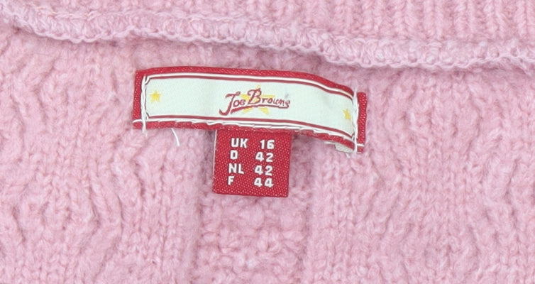 Joe Browns Women Pink Cable-Knit Wool Blend Sleeveless V-Neck Jumper Vest Size 16