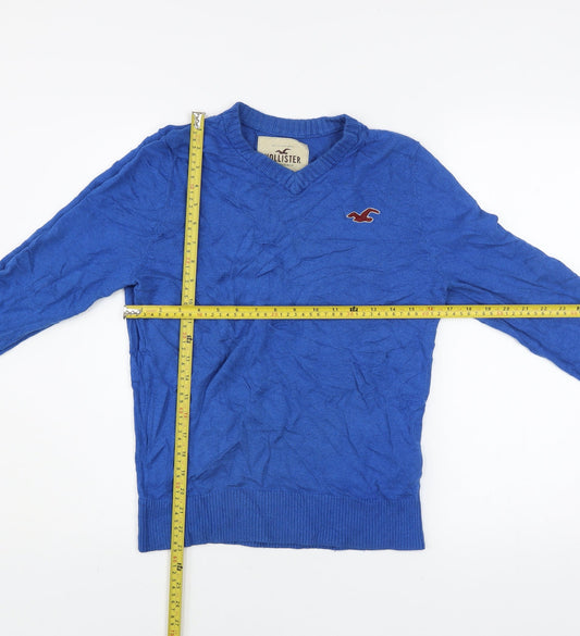 Hollister Men's Blue V-Neck Cotton Blend Jumper Size M Classic Fit